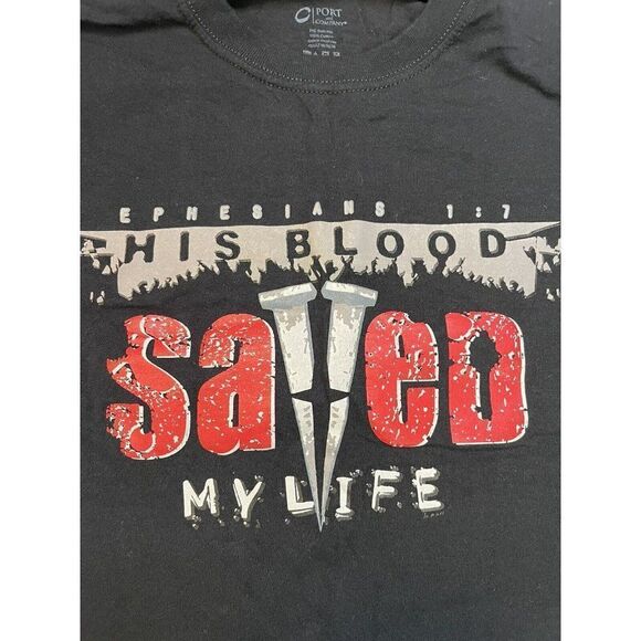 His Blood Saved My Life Graphic T-shirt Men Medium Black God Jesus Religion - Picture 2 of 5